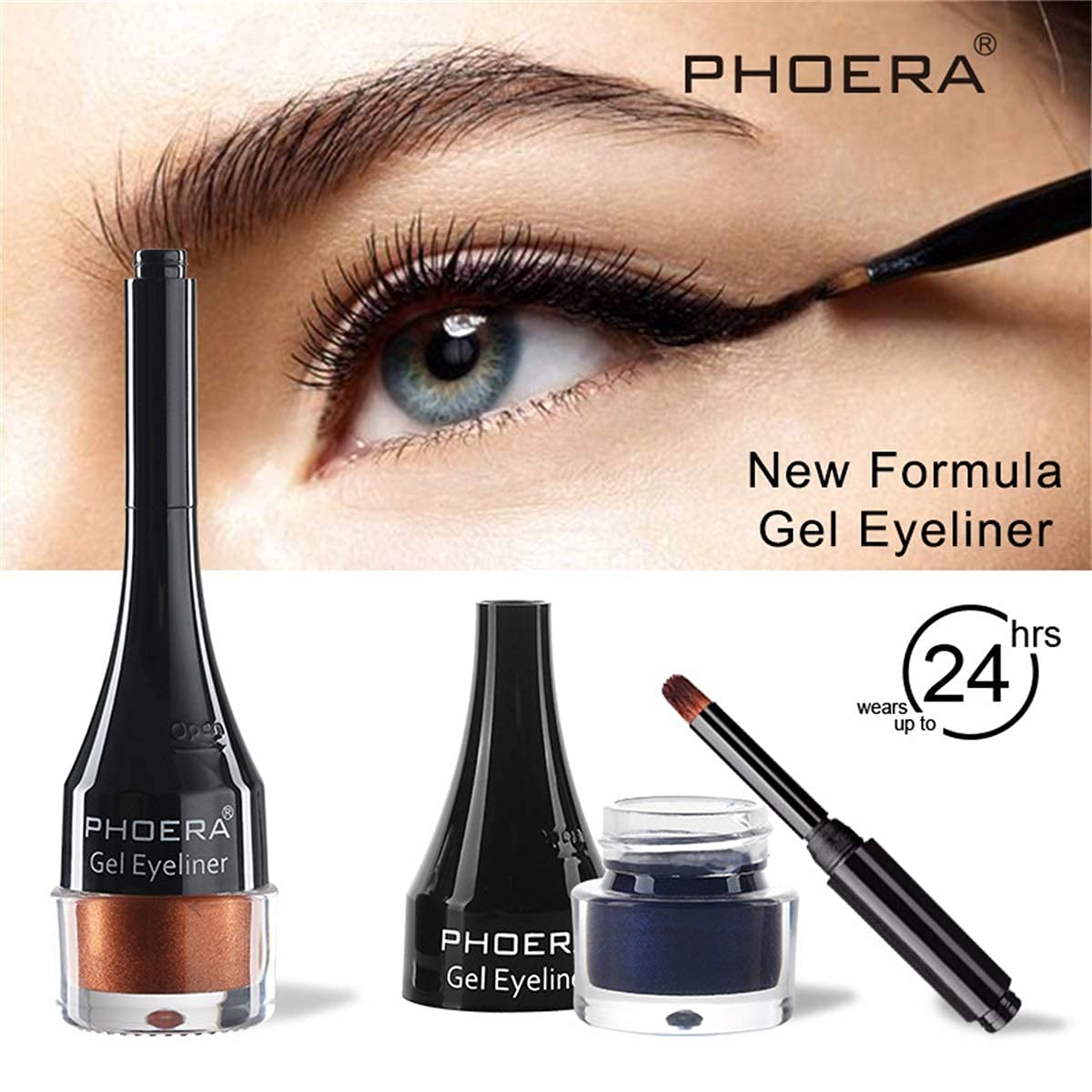 Phoera PHOERA GEL EYELINER LONG LASTING WATERPROOF SMUDGE PROOF 24H MAKEUP 10 SHADE UK (203 BROWN)