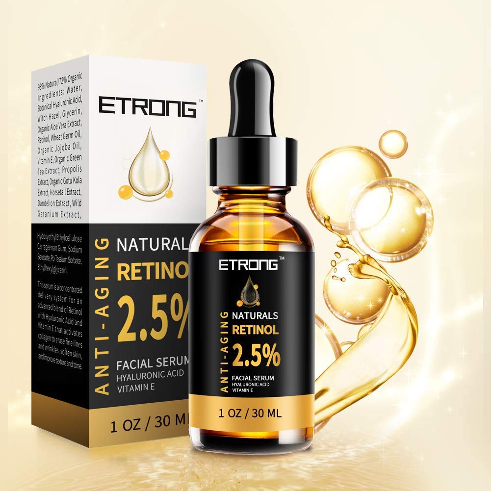 Retinol Serum,ETRONG High Strength Anti-aging Serum with 2.5% Retinol,Hyaluronic Acid and Vitamin E for Face Acne 1 Oz(30ml)
