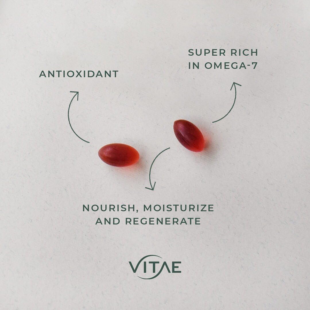 Vitae Oliovita | Menopause Supplement | 100% Sea Buckthorn Oil (with omega7) | Hydration, Nutrition and Regeneration of Skin | Antioxidant | Cellular Aging | Skincare | 60 Capsules