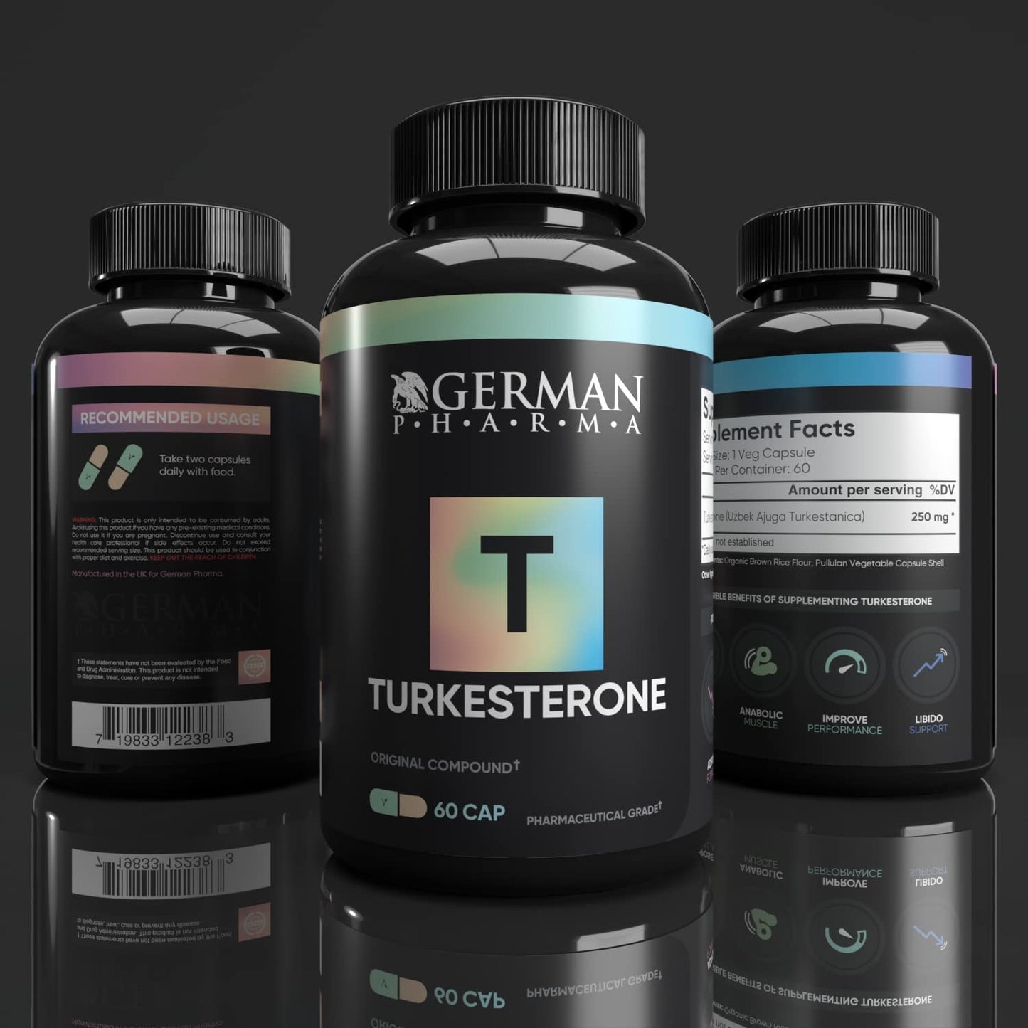 German Pharma Turkesterone | Ajuga Turkestanica 250mg Dose | 60 Vegetable Capsules, 2 Per Day | Increase Strength + Build Lean Muscle | 100% Vegan |