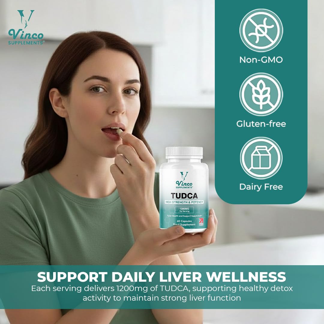 Vinco Supplements Vinco Tudca 1200mg - 60 Capsules - Tauroursodeoxycholic Acid - Advanced Liver Detox & Repair - Supports Healthy Bile Production, Improves Digestion & Strengthens Immune System - Made in UK