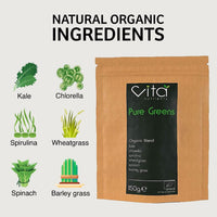 Vita Nutrients Pure Greens Superfood Powder 150g - Premium Organic Blend of 6 Plant Based Super Greens - Vegan & Gluten Free - Vitamin Fibre & Mineral Rich Formula - Made in The UK