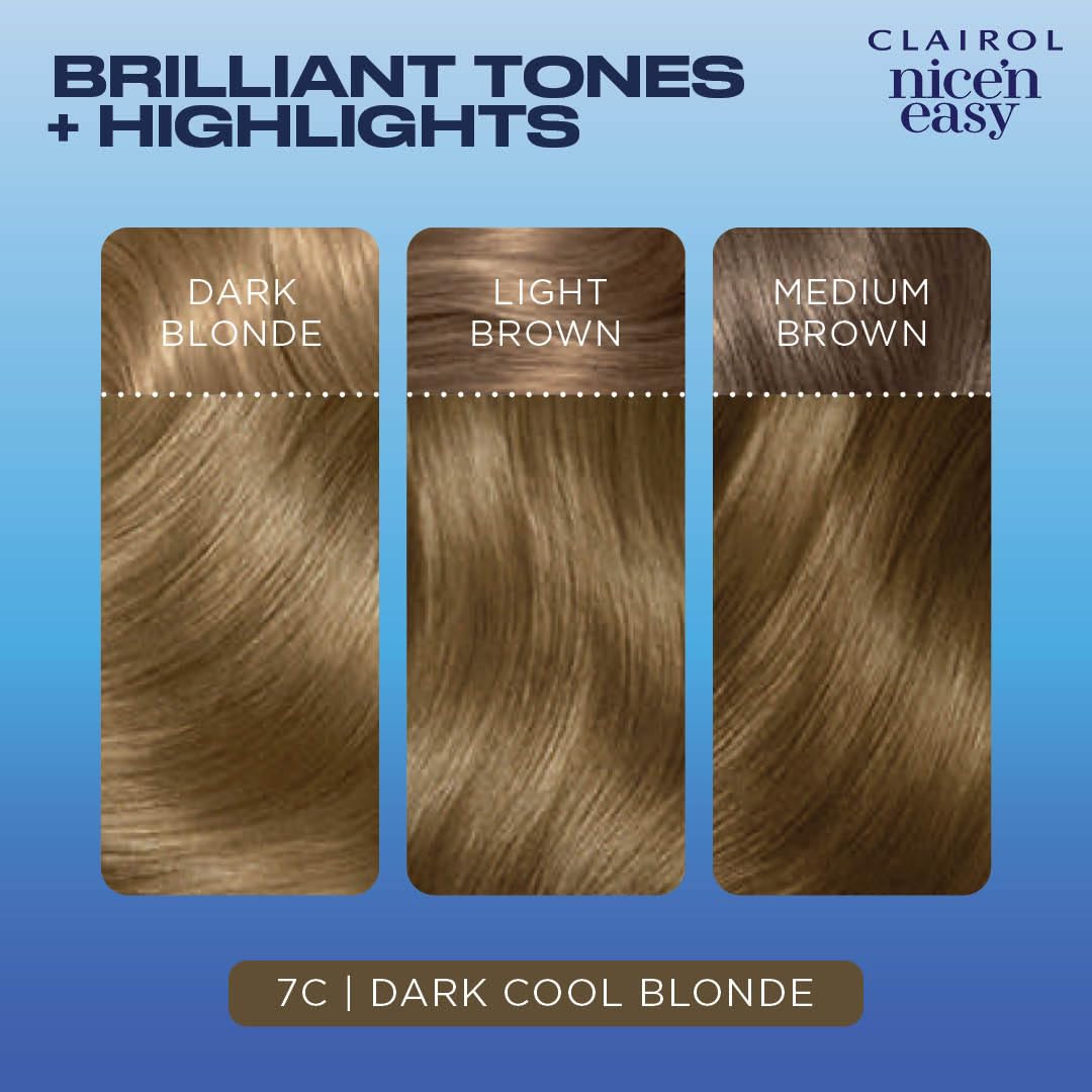 Clairol Nice'n Easy Crème, Natural Looking Oil Infused Permanent Hair Dye, 7C Dark Cool Blonde
