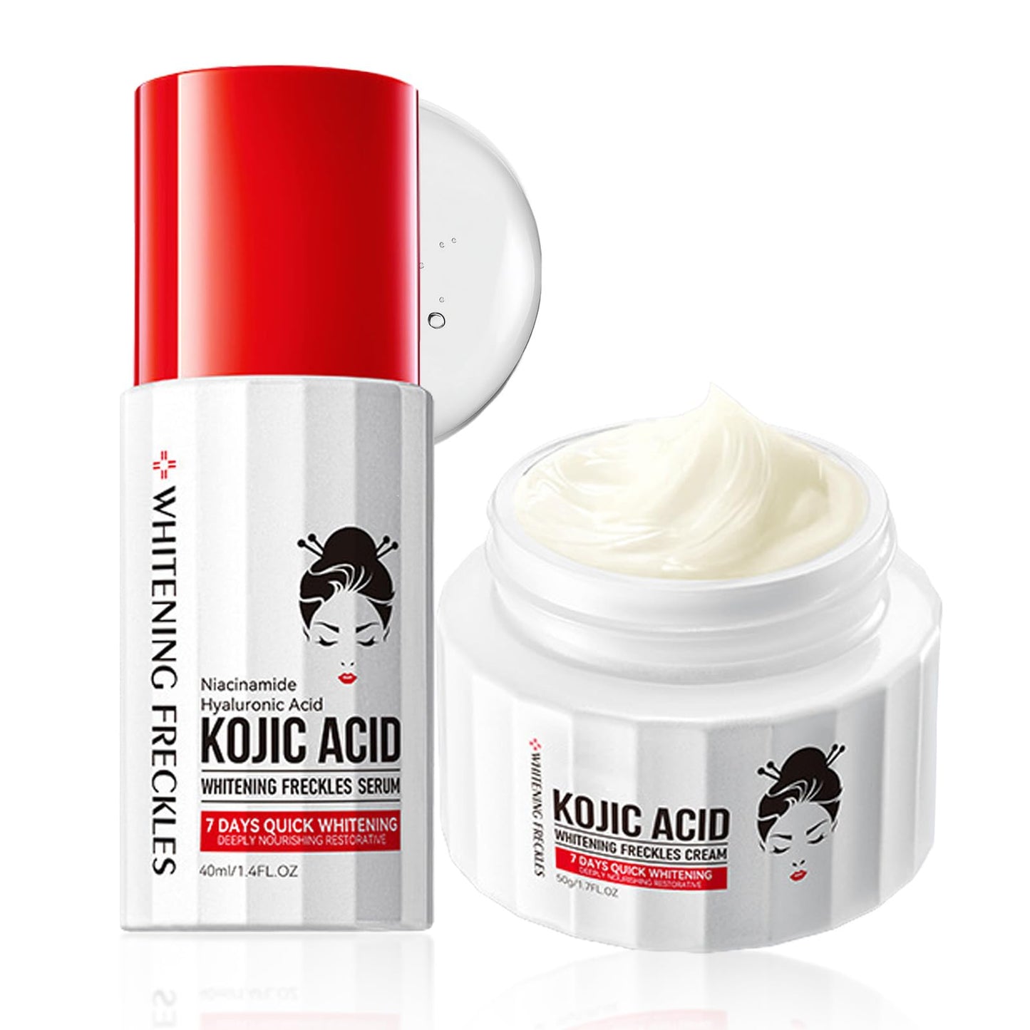 Pothenika Kojic Acid Face Cream Set, Kojic Acid Serum and Skin Lightening Cream, Anti-aging Dark Spot Remover for Face, Hydrating Face Cream Hyaluronic Acid Serum for Dull and Dry Skin(2PCS)