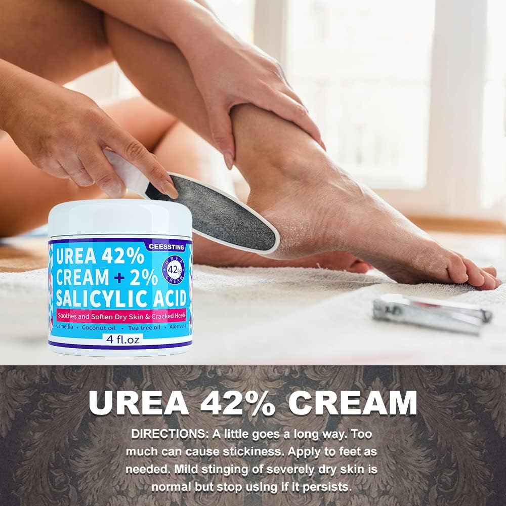ENVISHA Urea Cream 42 Percent for Feet - 42% Urea Foot Cream with 2% Salicylic Acid & Hyaluronic Acid - For Feet, Hands, Heels, Elbows, Nails & Knees - 4 oz