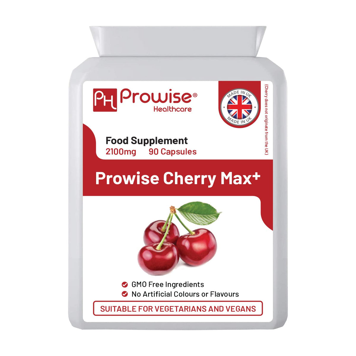 PH PROWISE Healthcare Montmorency Cherry Capsules 2100mg - 90 Vegan Supplements I Prowise CherryMax with 1500MG Montmorency Cherry & 600MG Black Cherry I Tart Cherry Capsules I Made in The UK by Prowise Healthcare
