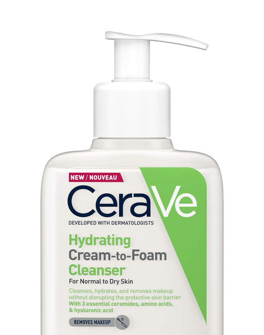 CeraVe Hydrating Cream - to - Foam Cleanser for Normal to Dry Skin with Amino Acids, Hyaluronic Acid and 3 Essential Ceramides, 236 ml