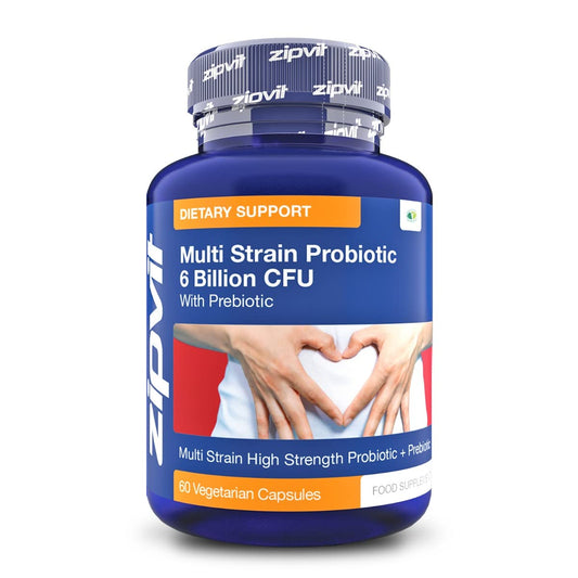 Probiotic 6 Billion Multi-Strain Live Bio Cultures Complex with Prebiotic, 60 Vegetarian Capsules. 100 Billion CFU Source Powder.