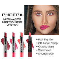 Phoera PHOERA Ultra Matte Non-Transfer Lipstick, 24hr Long-Lasting, Waterproof, Smudge Resistant, High-Intensity Colour, Creamy Matte, Hypoallergenic (302 JANET)