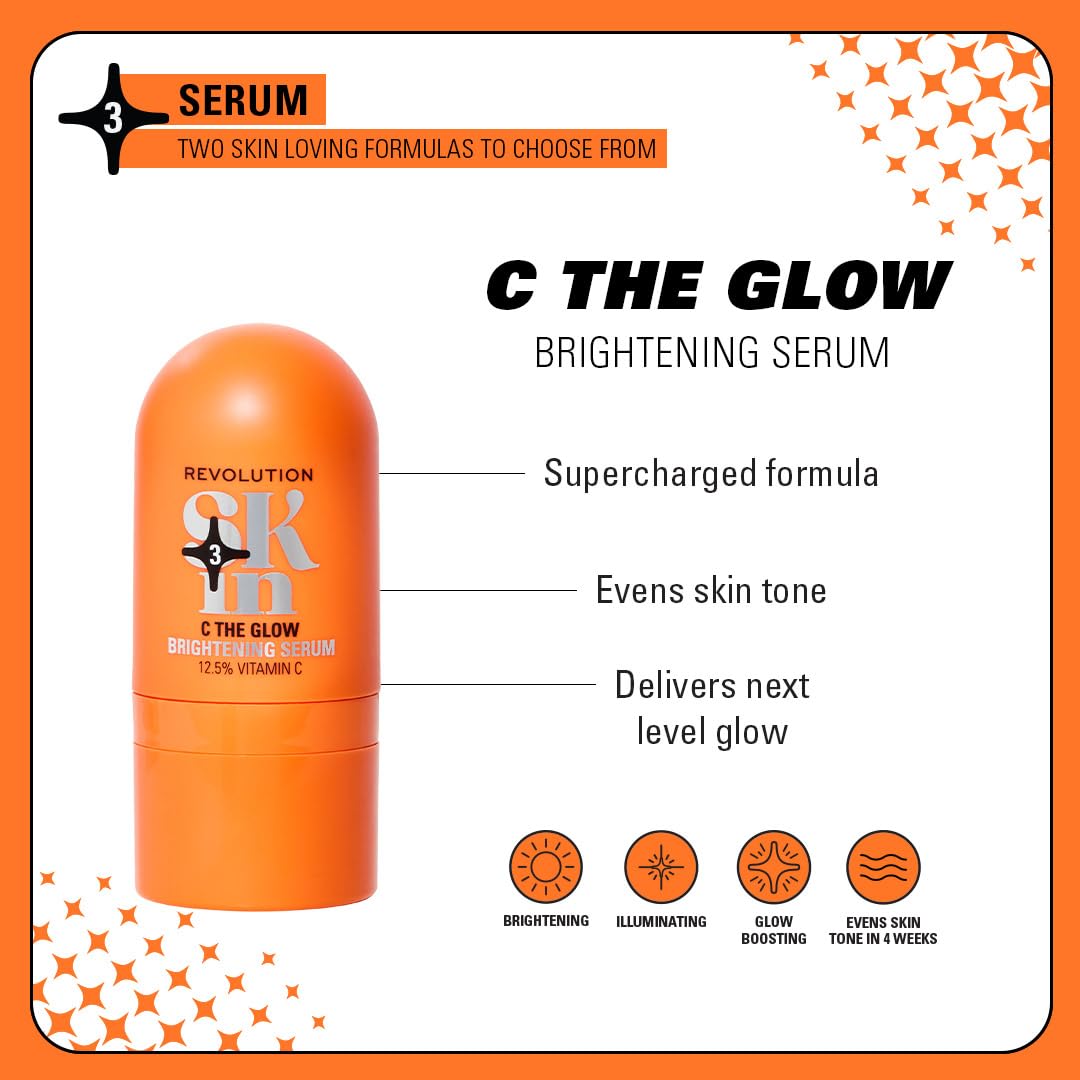 Revolution Skincare London Revolution Skin, C The Glow 12.5% Vitamin C Brightening Serum, Face Serum, Boosts Radiance, Hydrating Formula, Vegan & Creulty-Free, 30ml