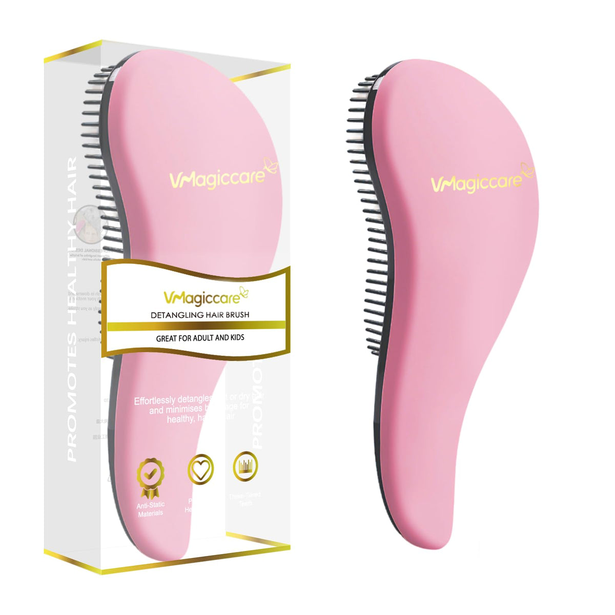 VMAGIC CARE Detangling Brush - glide the Detangler Brush through Tangled hair - Best Comb for Women, Girls, Men & Boys - Use in Wet and Dry Hair (Pink)