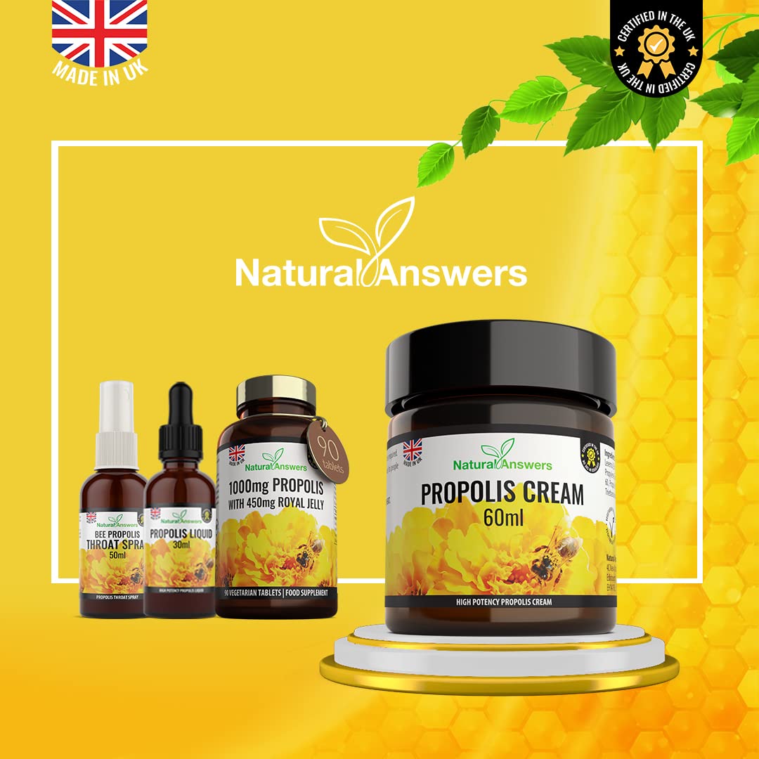 Natural Answers Bee Propolis Cream 60ml - Moisturising Natural Propolis Balm Ointment Remedy for Dry Skin, Cold Sores and Spots - UK Manufactured