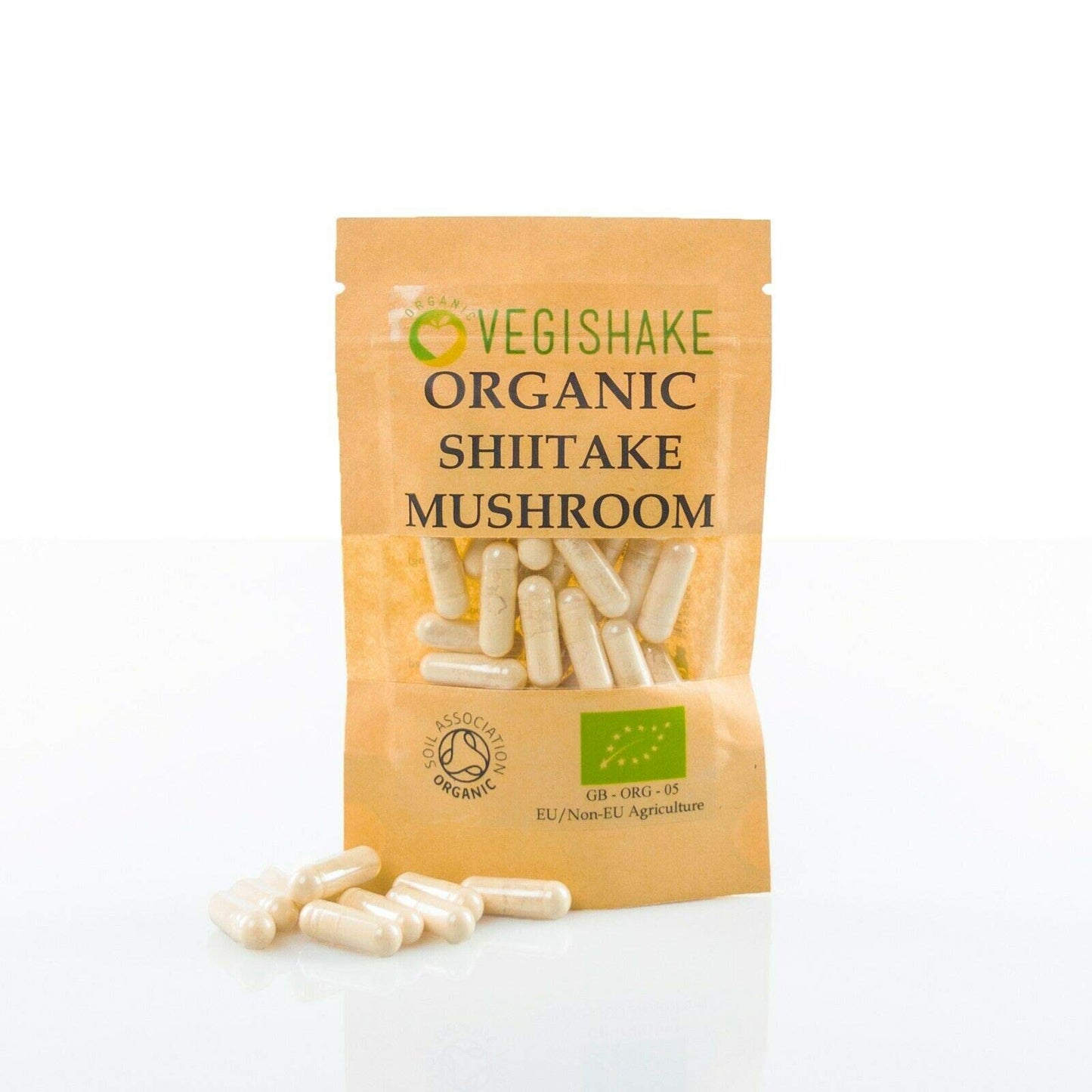 vegishake Organic Shiitake Mushroom HPMC Capsules polysaccharide terpenoid 600mg Vegan Halal Kosher (60 Capsules)
