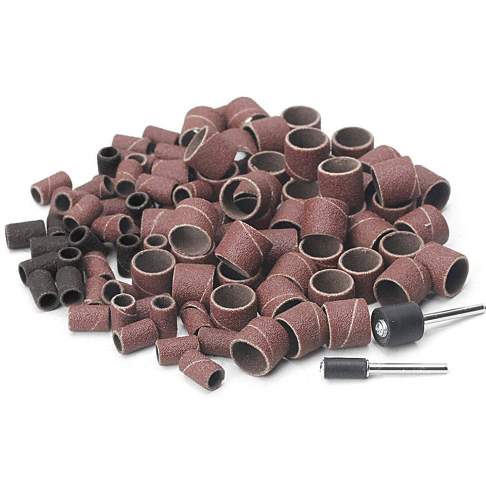 Littleduckling 104Pcs Sanding Band Drum Sleeve 60 120 320 Grit 1/4" 1/2" Nail Drill Sander with 4 Drum Mandrel for Dremel Rotary Tool