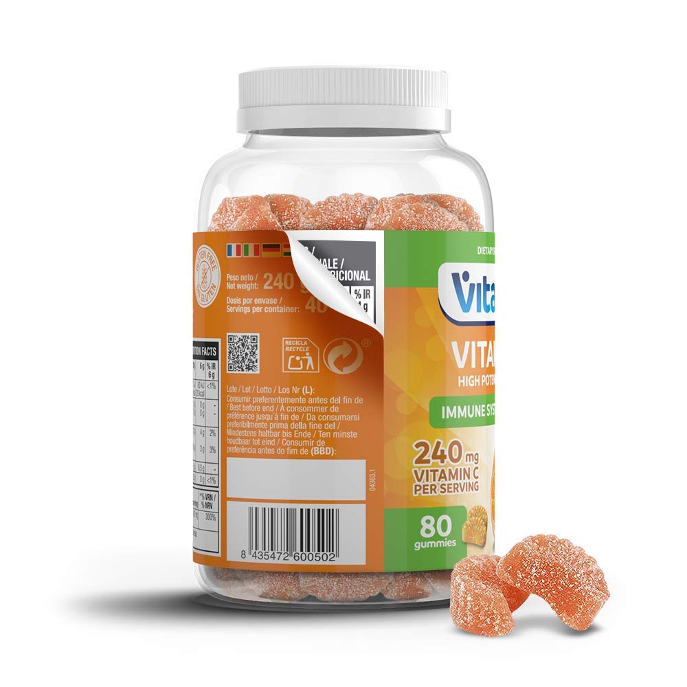 VITALDIN Vitamin C Gummies – 240 mg per Serving - 80 Chewable Gummies (40 Days’ Supply); Orange Flavour – Gluten Free Gummy – for Kids & Adults