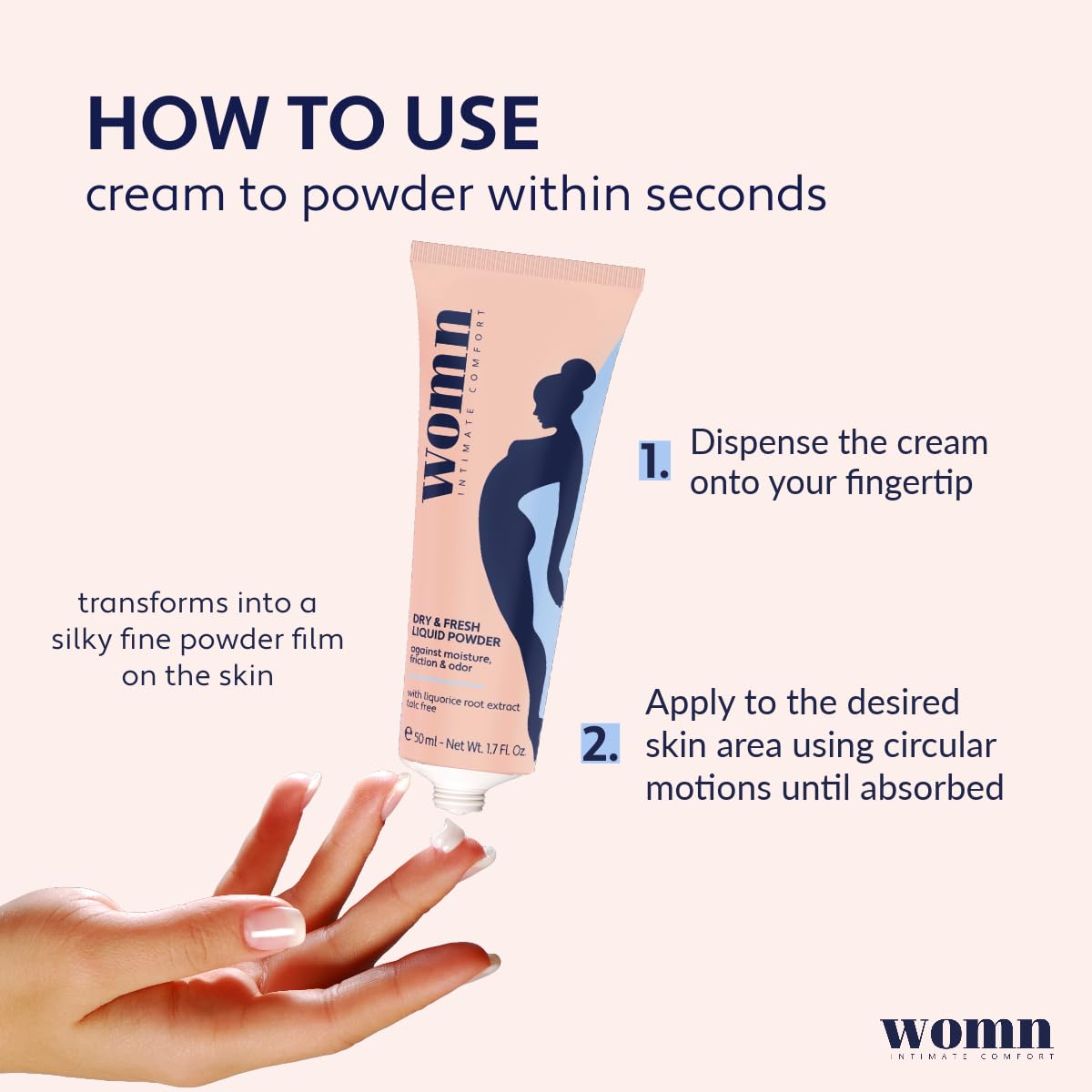 womn Liquid Body Powder for Women – Against Sweat, Chafing & Odour 50 ml