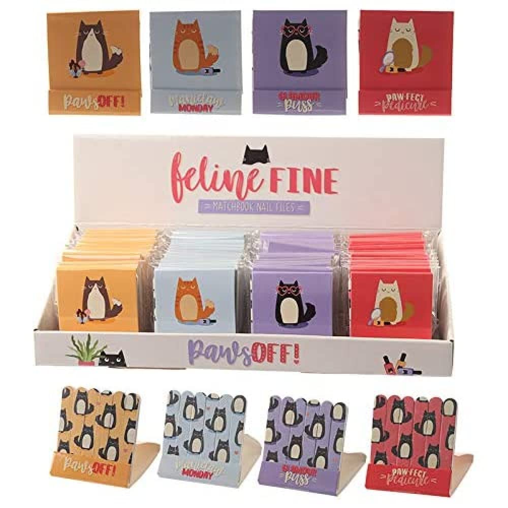 Puckator Feline Fine Cat Matchbook Nail File - Strong Files for Acrylic Natural and Gel Nails - Nail Filer Sander Shaper Care Kit Set for Women - Beauty Products - Manicure Nailfile