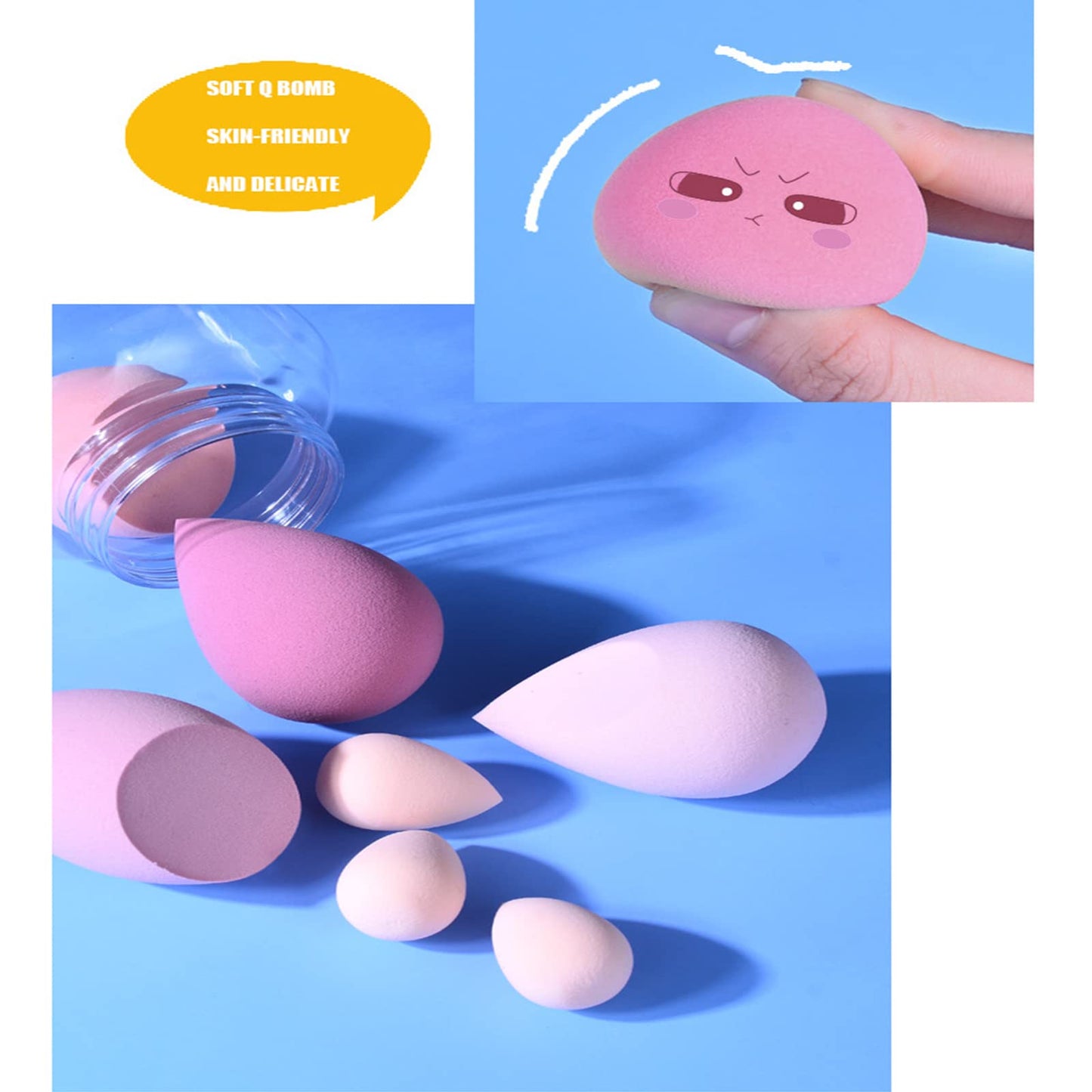 VAVOLO 7 PCs Pink Series Multi-color Makeup Sponge Set, Foundation Blending Beauty Blender, Flawless for Liquid Creams and Powders (A-Pink)