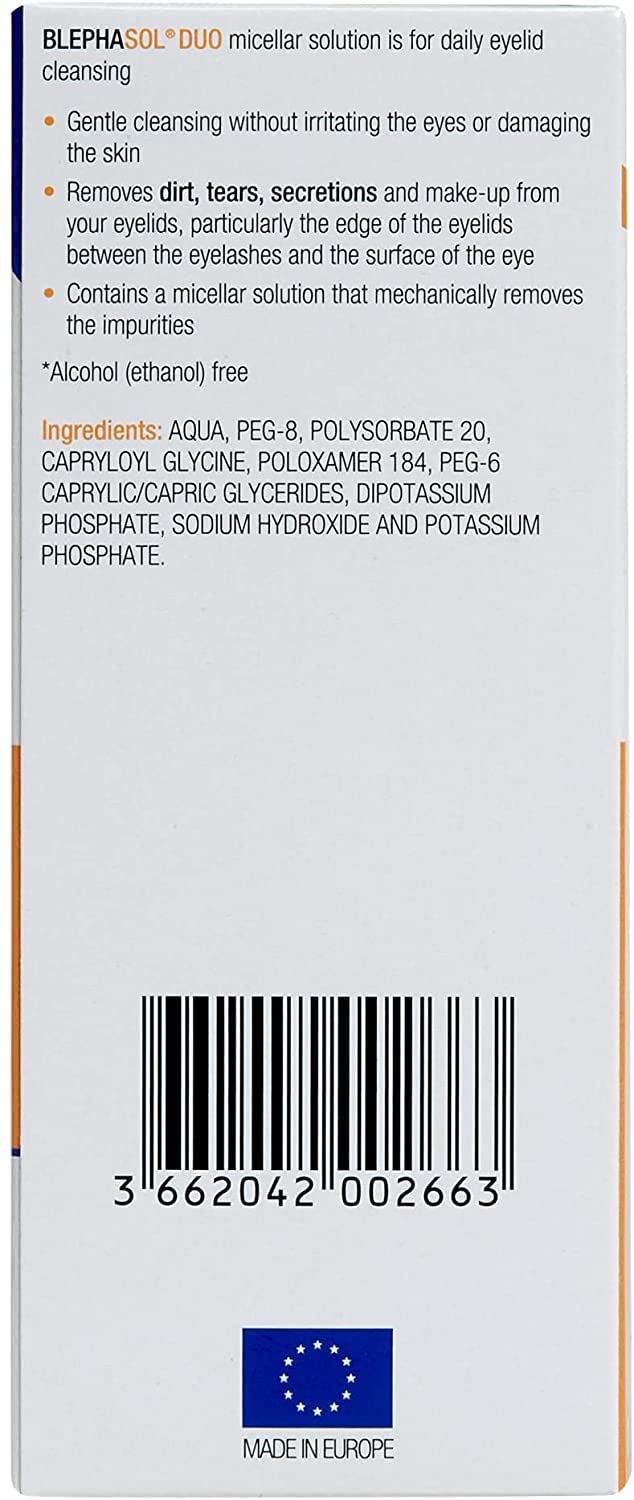 2 x Blephasol Duo 100 ml Micellar Eyelid Cleansing Lotion with 100 Lint-Free Pads | Effective and Gentle Cleansing for Make-Up Removal, Inflamed and Sensitive Eyelids | Soap & Alcohol-Free