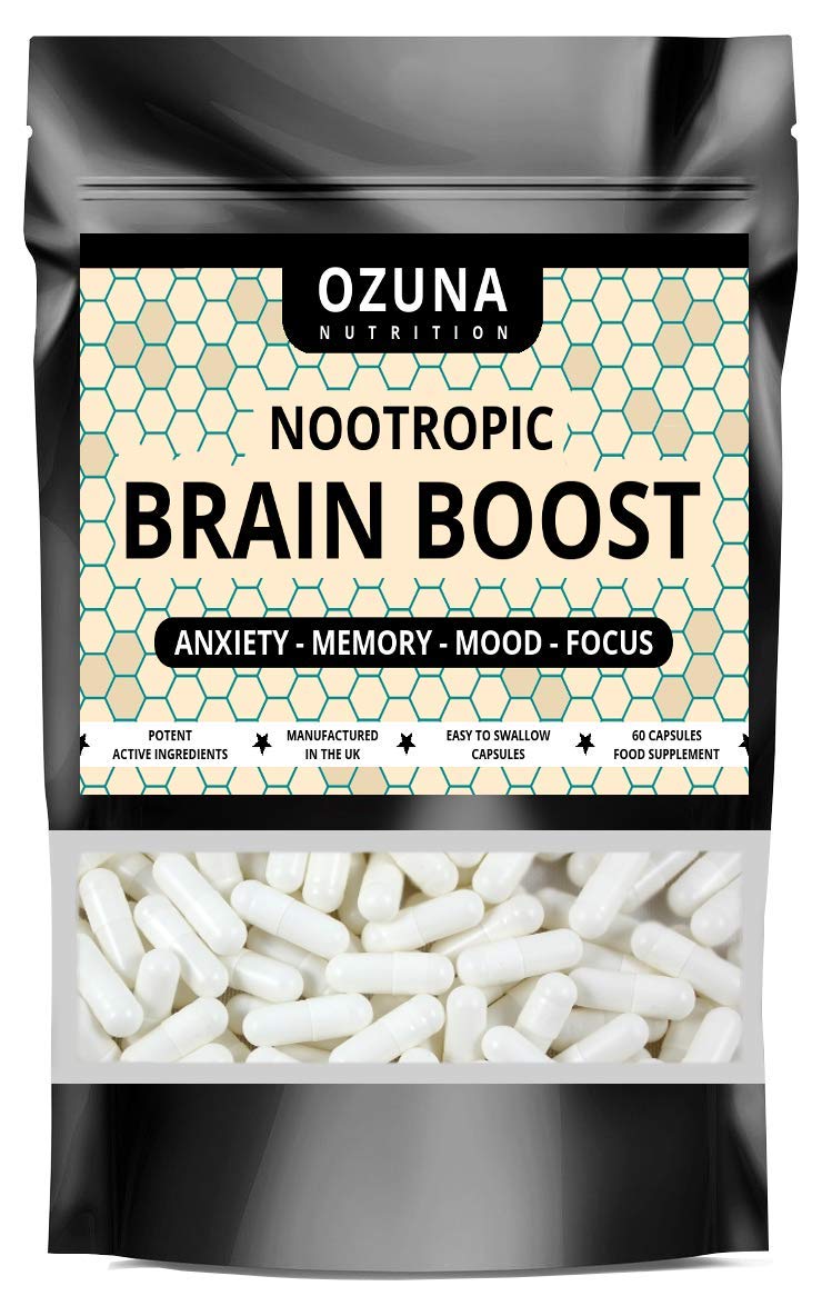 OZUNA NUTRITION Nootropic Brain Boost Supplement | Supports Cognitive Function, Energy Levels, Focus & Memory Function | Clear Brain Fog | with Ashwagandha & Chamomile | 60 Capsules