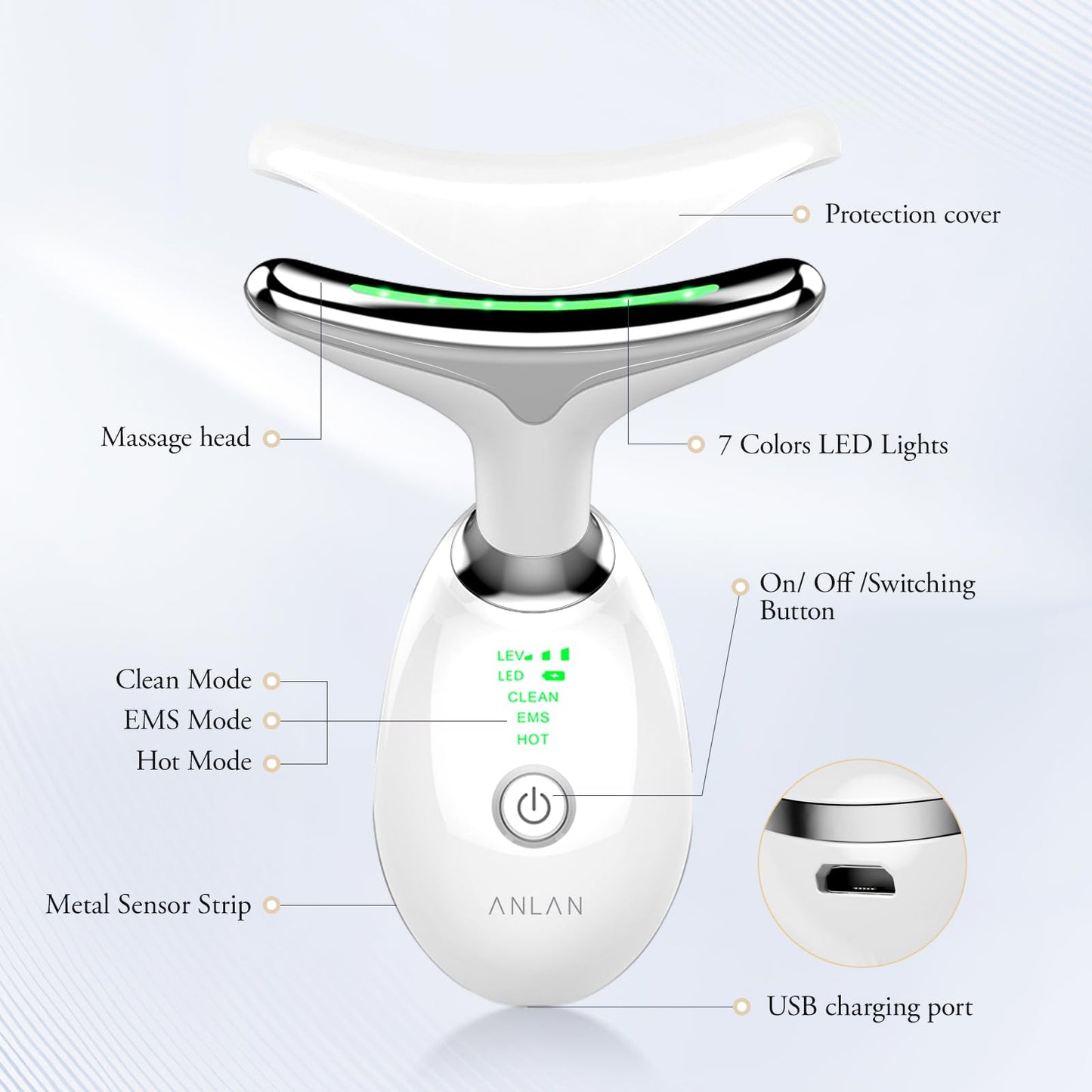 ANLAN Face Massager,7-in-1 Facial Lifting Device,Face Sculpting Device,7 Colors 3 Modes Facial Massager Electric Anti-Aging,45°C EMS Red Light Therapy Neck Lift Wrinkle Remover Skin Tighten Machine
