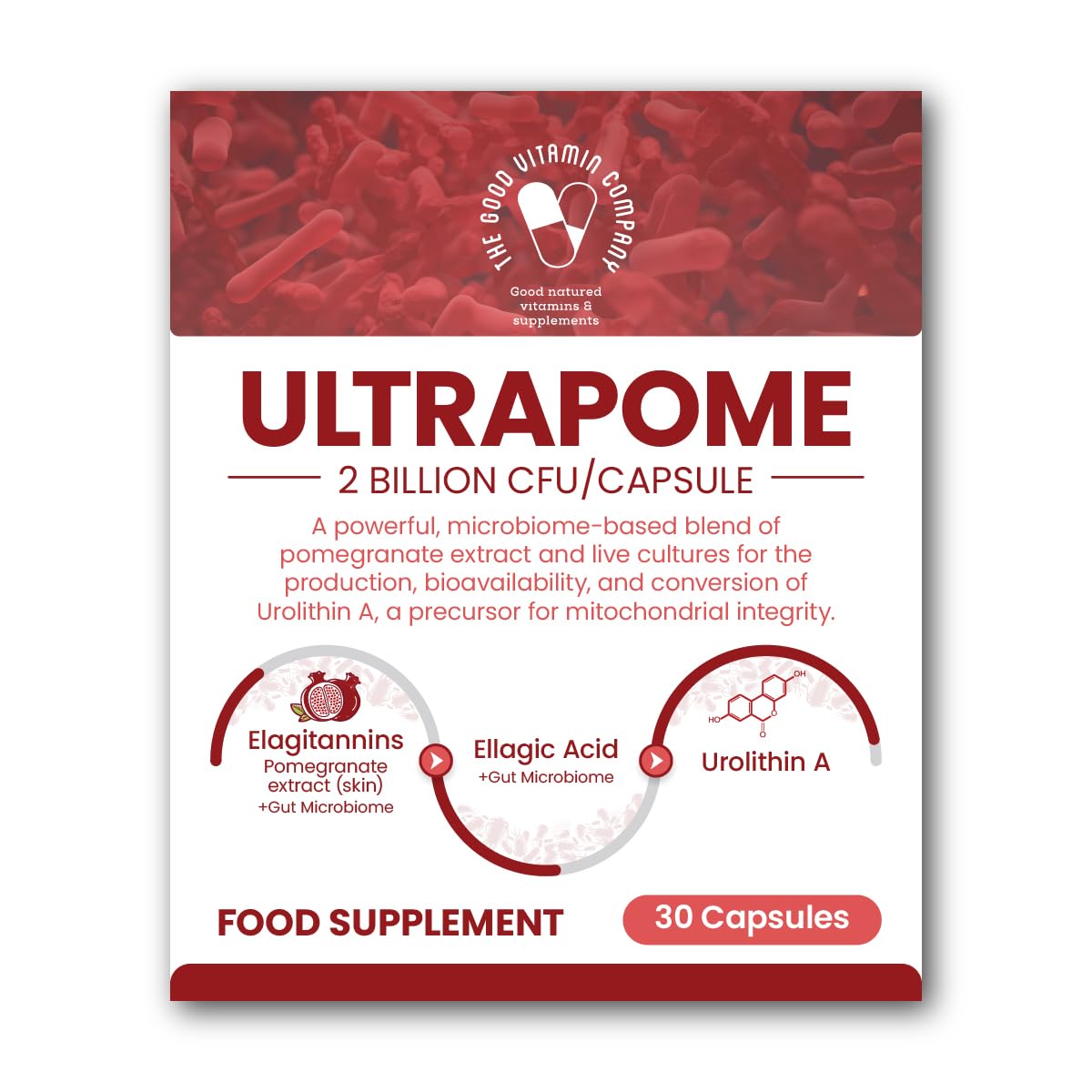 The Good Vitamin Company Ultrapome: 30 Vegetarian Capsules, Pomegranates + Live Cultures/Microbiome, Ellagitannins, Urolithin A Supplement, Cellular Health Complex for Mitochondrial Health, Mitophagy, Energy Support