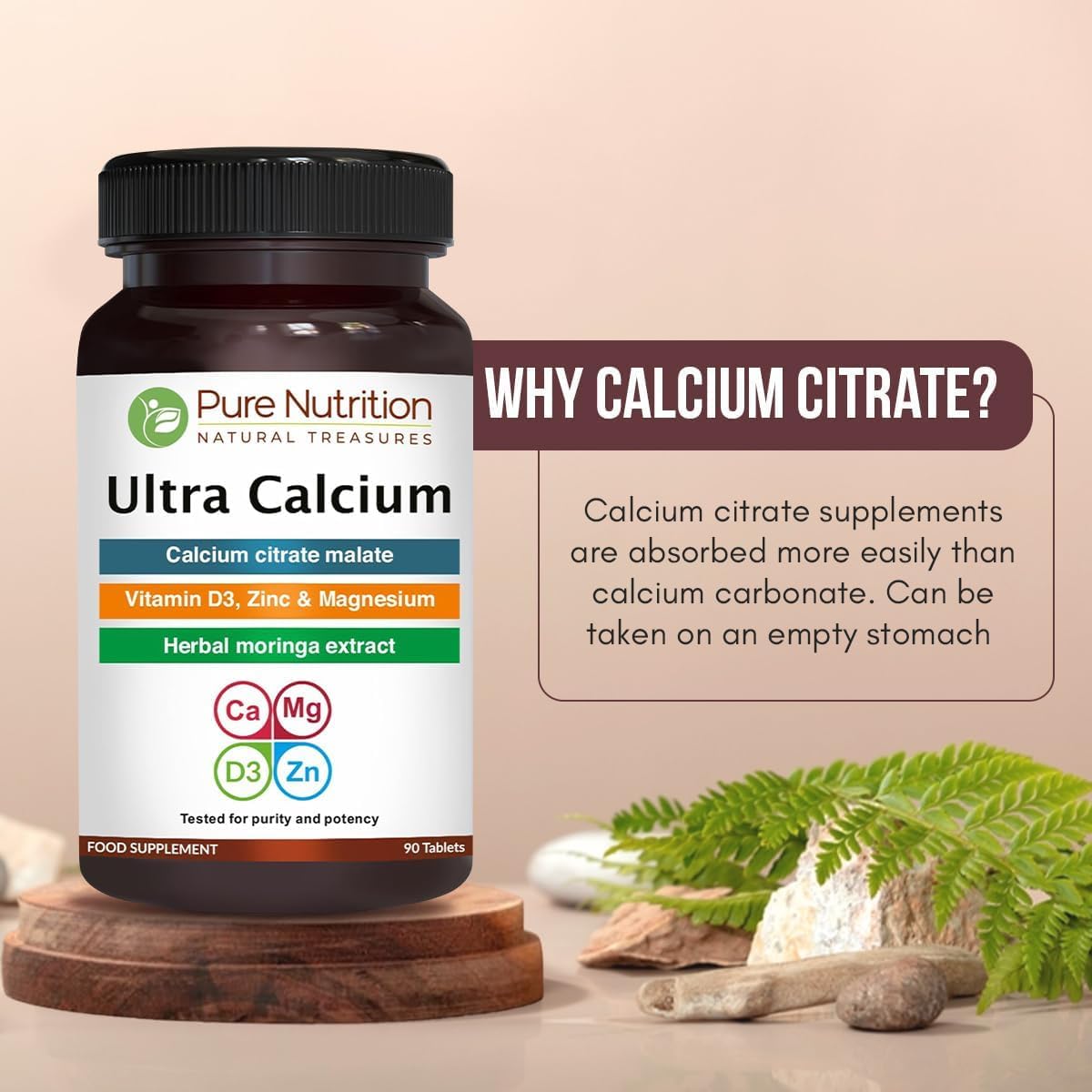 PURE NUTRITION NATURAL TREASURES Pure Nutrition Ultra Calcium 1000mg with VIT D3 + K2 | 90 Tab | Highly absorbable Calcium Supplement with Calcium Citrate Malate, VIT D3, K2 (90 Count (Pack of 3))