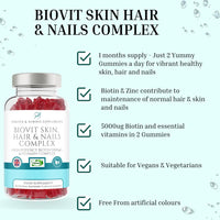 Forever & Always Supplements Biotin Hair Skin & Nails Gummies, 60 Vegan Raspberry Flavoured Biotin Hair Growth Gummies, high Strength 5000μg Hair Vitamins & Minerals, Nail & Skin Supplement