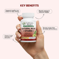 Authentic Biotics Iron & Vitamin C Supplement | 60 Vegan Capsules | Plant-Based Iron from Curry Leaves & Vitamin C from Amla | Supports Energy, Immunity & Reduces Tiredness | 2 Month Supply