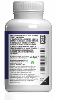 Simply Supplements Acai Berry 5,000mg Capsules | with Vitamin C | Supports Immune System & Collagen Formation | Freeze-Dried Extract | Vegan Friendly | 120 Capsules = 2-Month Supply | UK Made
