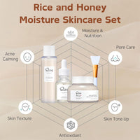 Cureluxe Ground Rice and Honey Glow Mask,3PCS Rice Mud Mask Skincare Set with Rice Clay Mask,Face Serum,Face Toner,Clay Mask For Pores,Face Masks Beauty,Deep Cleansing,Reducing Pores & Acne,Korean Face Mask