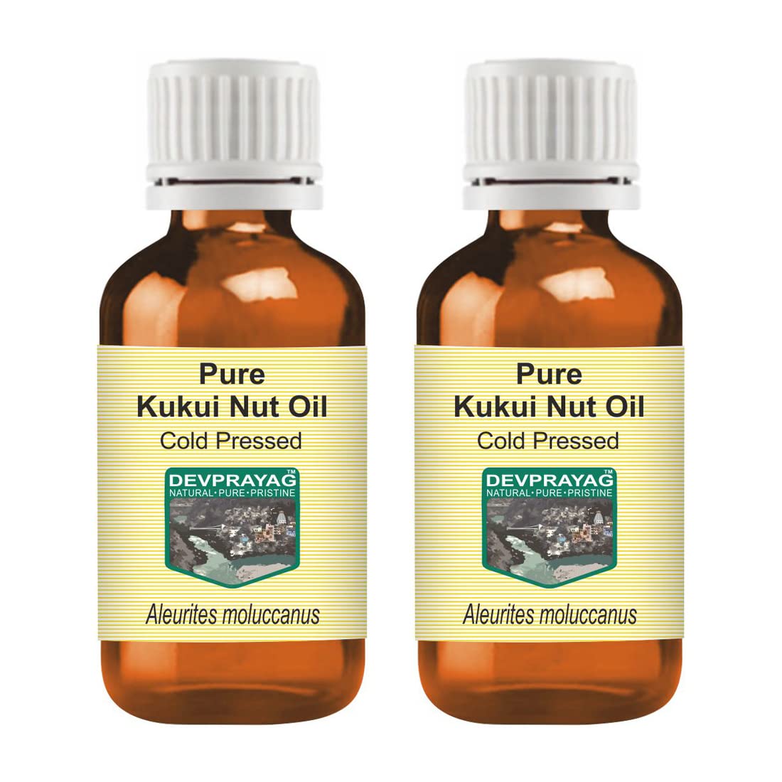 DEVPRAYAG Devprayag Pure Kukui Nut Oil (Aleurites moluccanus) Natural Therapeutic Grade Cold Pressed (Pack of Two) 100ml x 2 (6.76 oz)