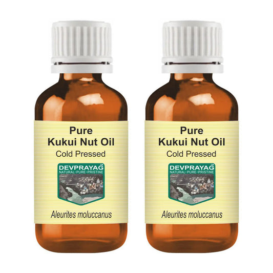 DEVPRAYAG Devprayag Pure Kukui Nut Oil (Aleurites moluccanus) Natural Therapeutic Grade Cold Pressed (Pack of Two) 100ml x 2 (6.76 oz)