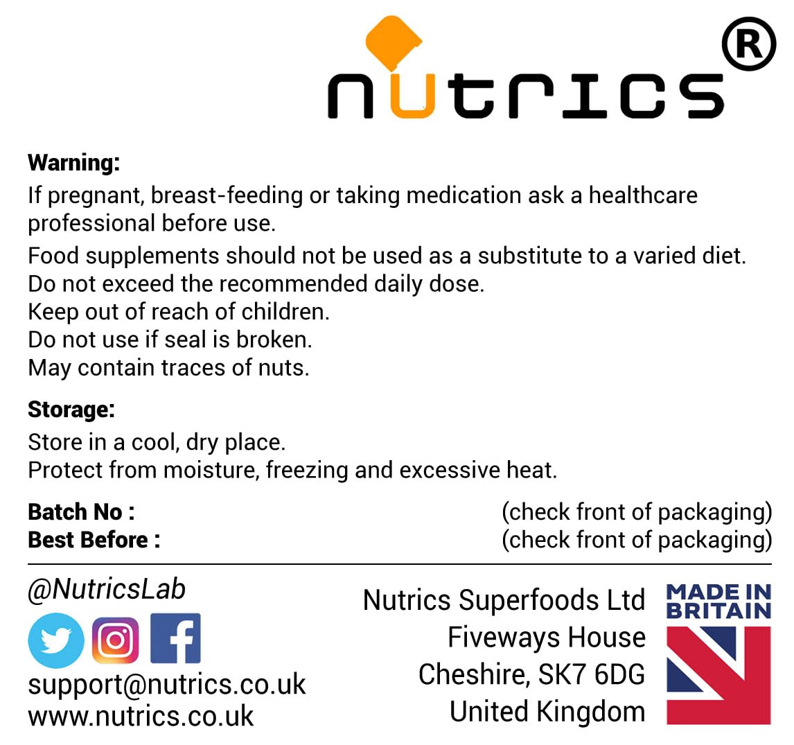 Nutrics® 800mg (per Capsule) Magnesium GLYCINATE 60 V Capsules - Strong One A Day - 100% Pure Highly Absorbable - Free from fillers, Binders & Bulking agens (60)