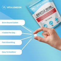 VL Vita London Iron Tablets | Gentle Iron Supplements for Women & Men | 360 Gentle Iron 14mg Tablets High Strength | Added Vitamin C, B12, B6 + Folic Acid | UK Made, Vegan