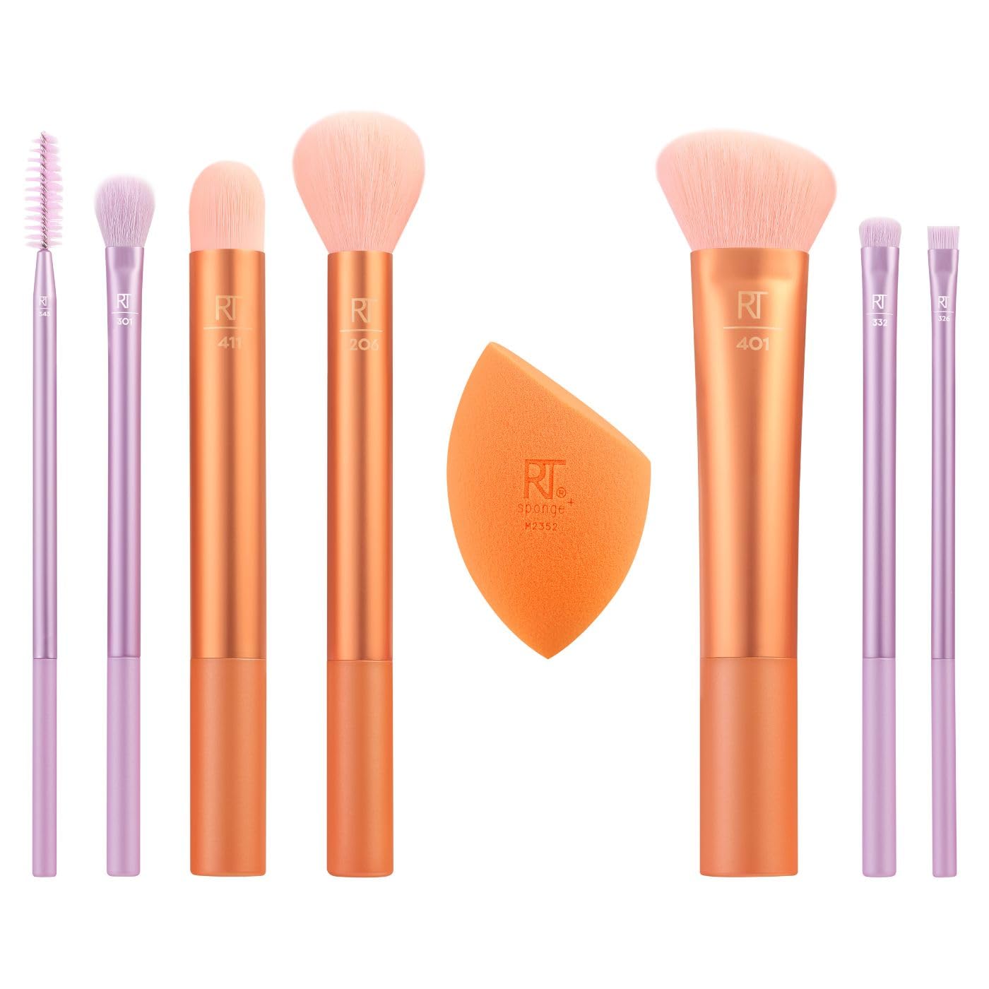 REAL TECHNIQUES Real Techniques Level Up Brush And Sponge Kit, Makeup Brushes For Eyeshadow, Foundation, Blush, & Bronzer, Makeup Blending Sponge, Professional Quality Makeup Tools, Synthetic Bristles, 8 Piece Set