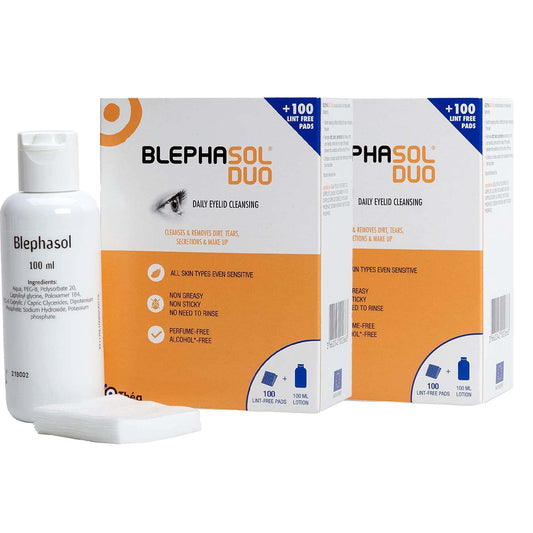 2 x Blephasol Duo 100 ml Micellar Eyelid Cleansing Lotion with 100 Lint-Free Pads | Effective and Gentle Cleansing for Make-Up Removal, Inflamed and Sensitive Eyelids | Soap & Alcohol-Free