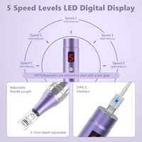 QUELLE Professional Wireless Microneedling Pen Derma Pen with 16 Replacement Cartridges 5 Speeds Adjustable Micro Needling Microneedle Machine for Skin Care (Purple)