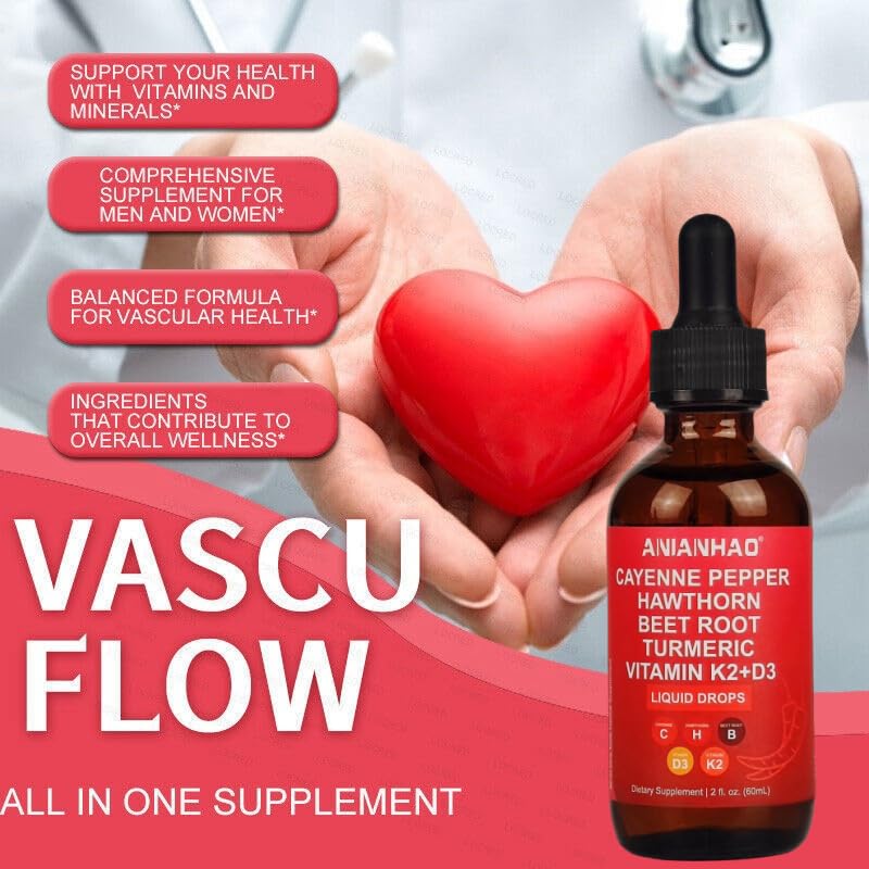 ANIANHAO Cayenne Pepper Drops, 120ml Gleame Cayenne Pepper Drops, Hawthorn Berry, Vitamin D3 K2 Beet Root Powder, Ceylon Cinnamon, Turmeric Curcumin, Organic Panax Ginseng, Berberine 2 Bottles