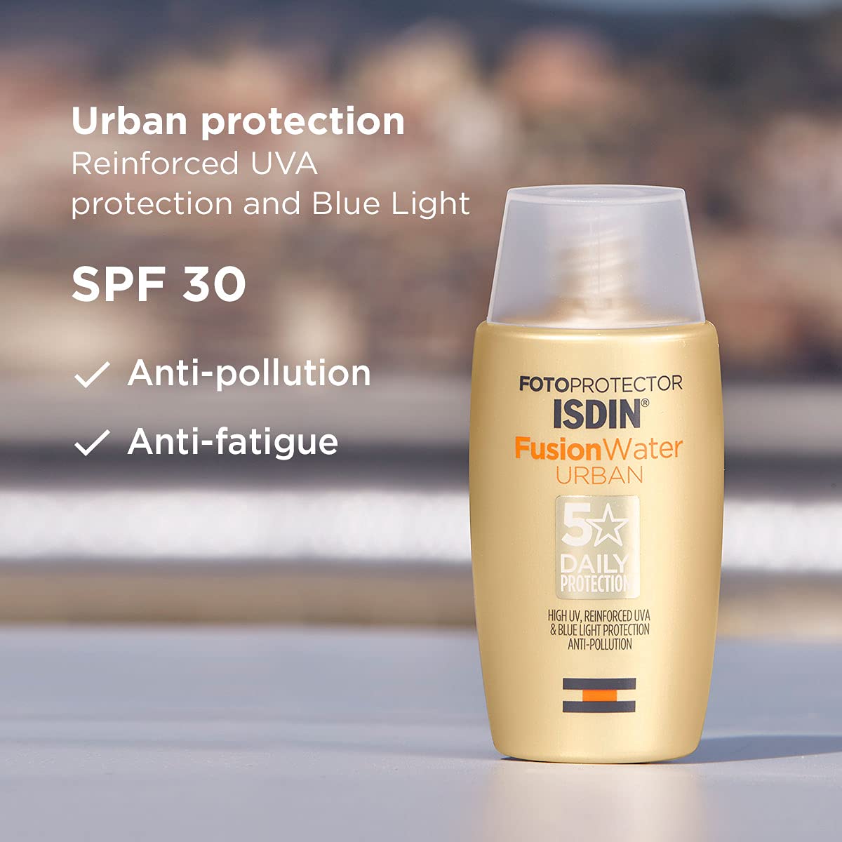 ISDIN Fotoprotector Fusion Water Urban SPF 30 (50ml) | Urban protection | Anti-pollution | protection against UV, UVA and blue light