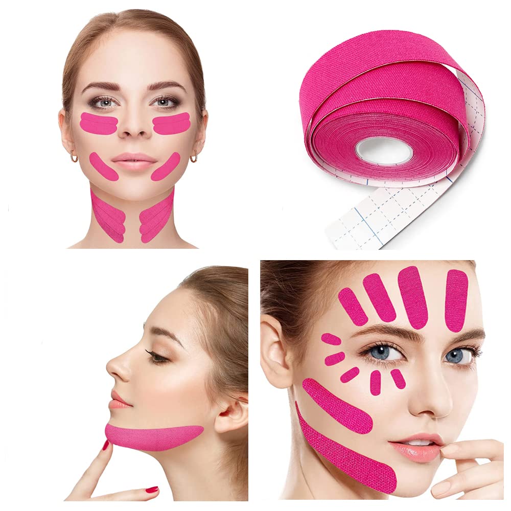 DHinkyoung Face & Forehead Wrinkle Patch, Effective Face Lift Tape, Facial Anti Wrinkle Tape, Non-invasive Wrinkle Remover for Hiding Wrinkles Double Chin Firming Skin (Pink)