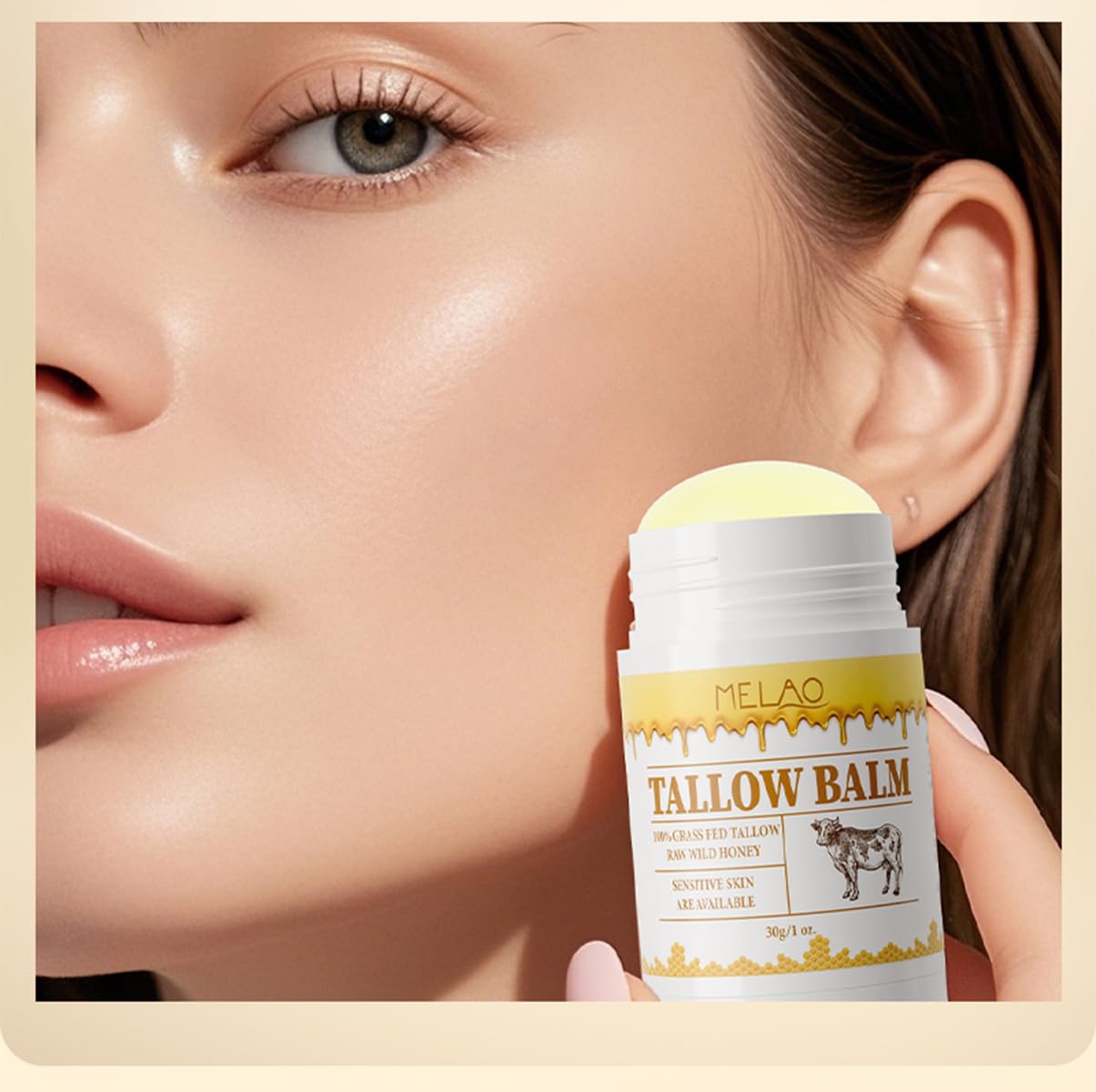 HOPHAT Beef Tallow Balm Stick –Beef Tallow for Skin, Grass Fed Tallow & Honey Balm Stick, Moisturizing Skin Care Cream for Dry Skin