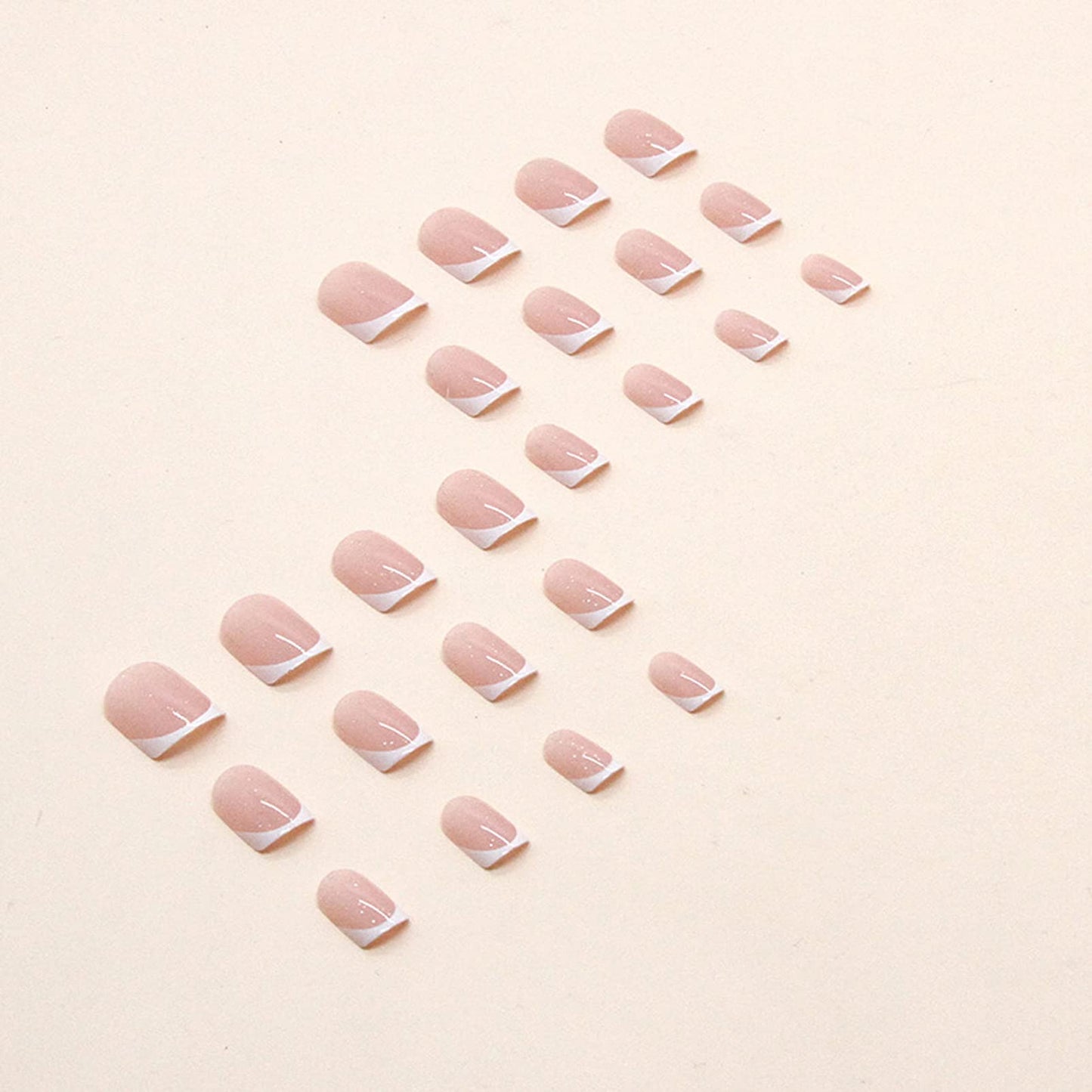 DMQ French False Nails Short, 24Pcs White French Fake Nails, Square Press on Nails Pattern, Glitter French Nail Tips with Nail Glue, Squoval Stick on Nails for Women Girls Nails Art (Glitter)