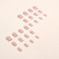 DMQ French False Nails Short, 24Pcs White French Fake Nails, Square Press on Nails Pattern, Glitter French Nail Tips with Nail Glue, Squoval Stick on Nails for Women Girls Nails Art (Glitter)