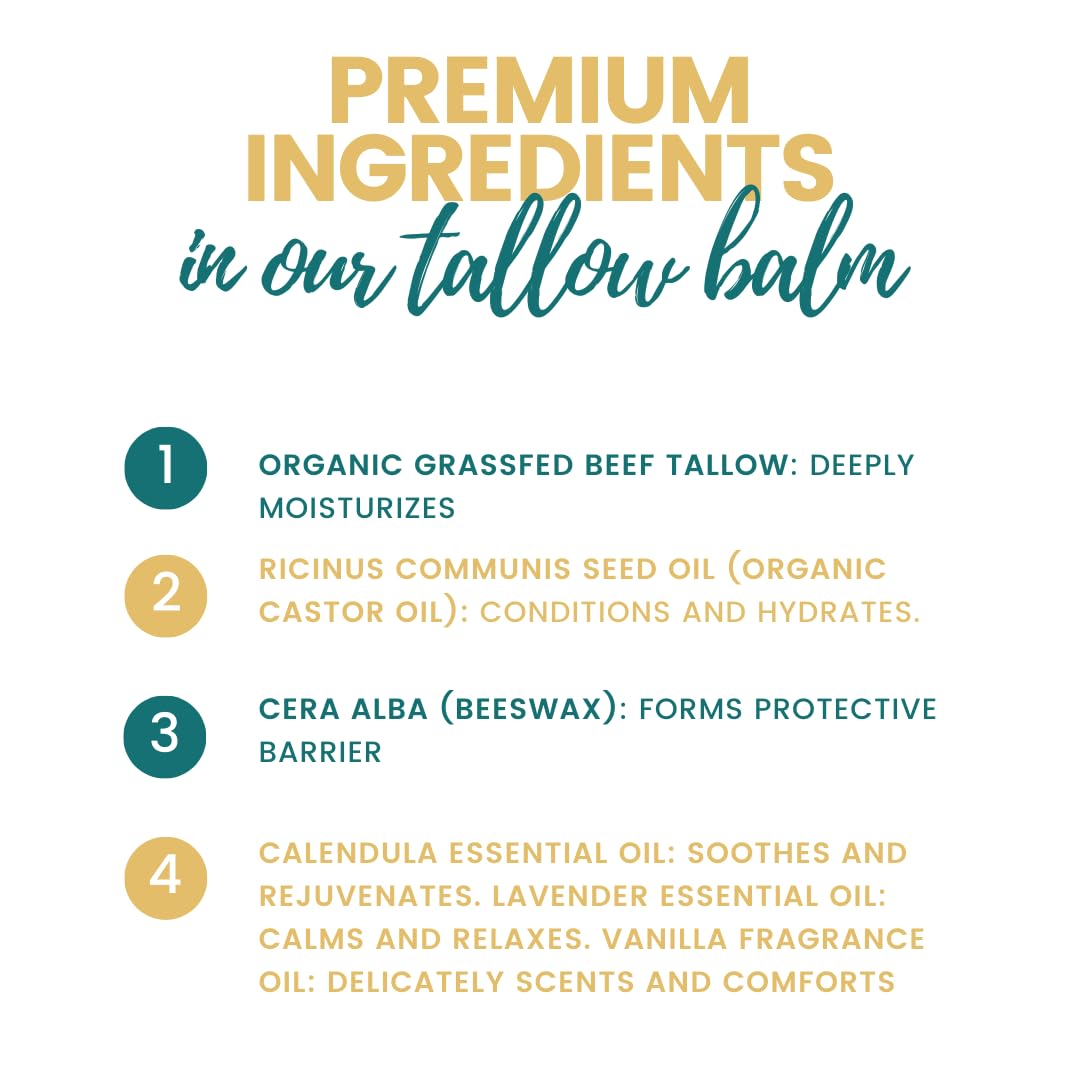 Origin - Organic Beef Tallow Skin Care Balm. Barrier skin food for dry skin, eczema, rosacea, menopausal. Body lotion, hand and face cream, adults and baby. (Vanilla, Lavender & Calendula)