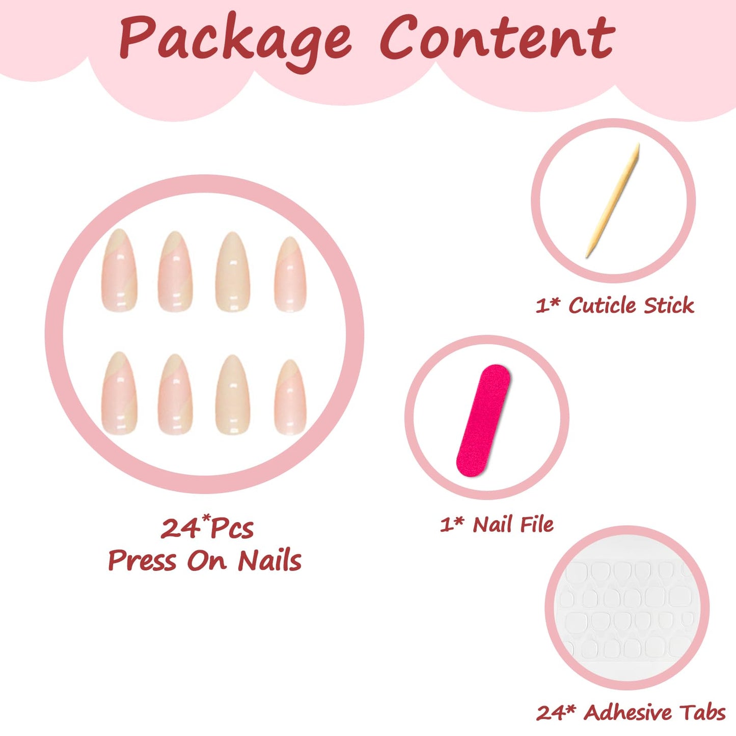 Ceboic 24Pcs Almond French Press on Nails Short, Yellow Glossy Acrylic French Tips Fake Nails, Ballerina False Nails with Waves Designs Full Cover Stick on Nail for Women and Girls
