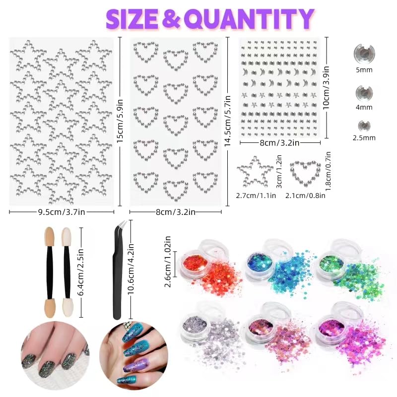 NVGVUP Body Glitter Gel with Gem Stickers Beauty Set, 6 Colours Face Glitter Makeup & 3 PCS Festival Face Gems Stick On, Face Gems Rhinestone for Makeup, Nail