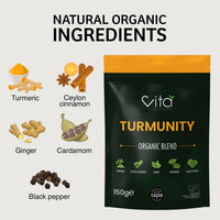 Vita Nutrients Turmunity Superfood Powder Blend 150g - Premium Organic Food - Vegan & Gluten Free - Rich Ayurveda, Turmeric, Black Pepper and More Formula - Ideal Latte Mix - Made in The UK