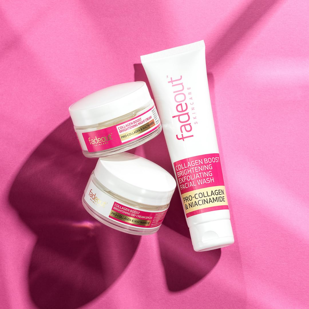 Fade Out Collagen Boost Brightening Facial Wash, Exfoliating Cleanser with Micro Cranberry, ProCol1+ and Niacinamide – 100ml