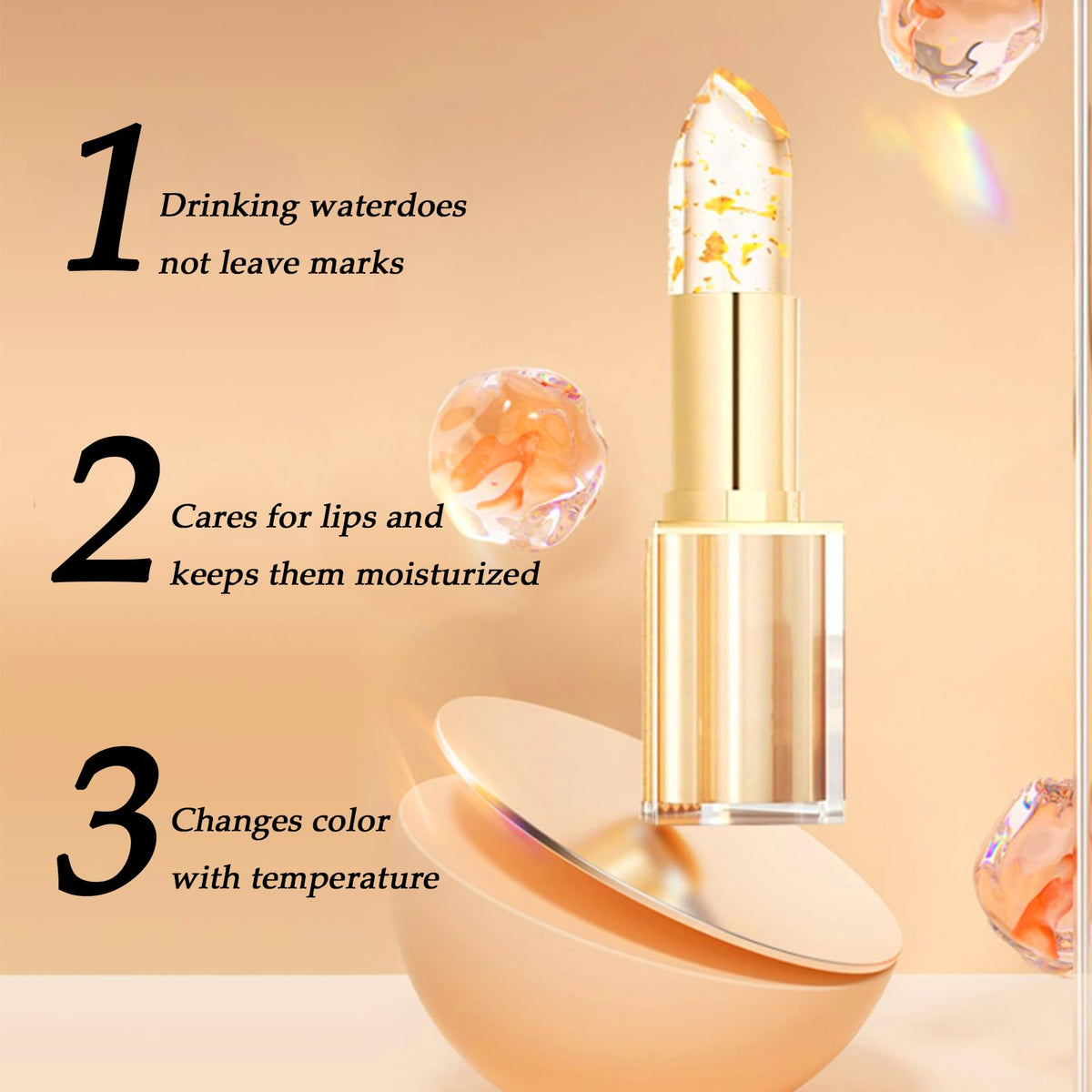 Kenmohuo Transferproof Colour Changing Lipstick, Long Lasting 24H Lipstick, Moisturizing Glossy Tinted Lip Gloss with Gold Foil, Temperature Reactive Lip stick for Women, Non-Sticky, Kiss-Proof